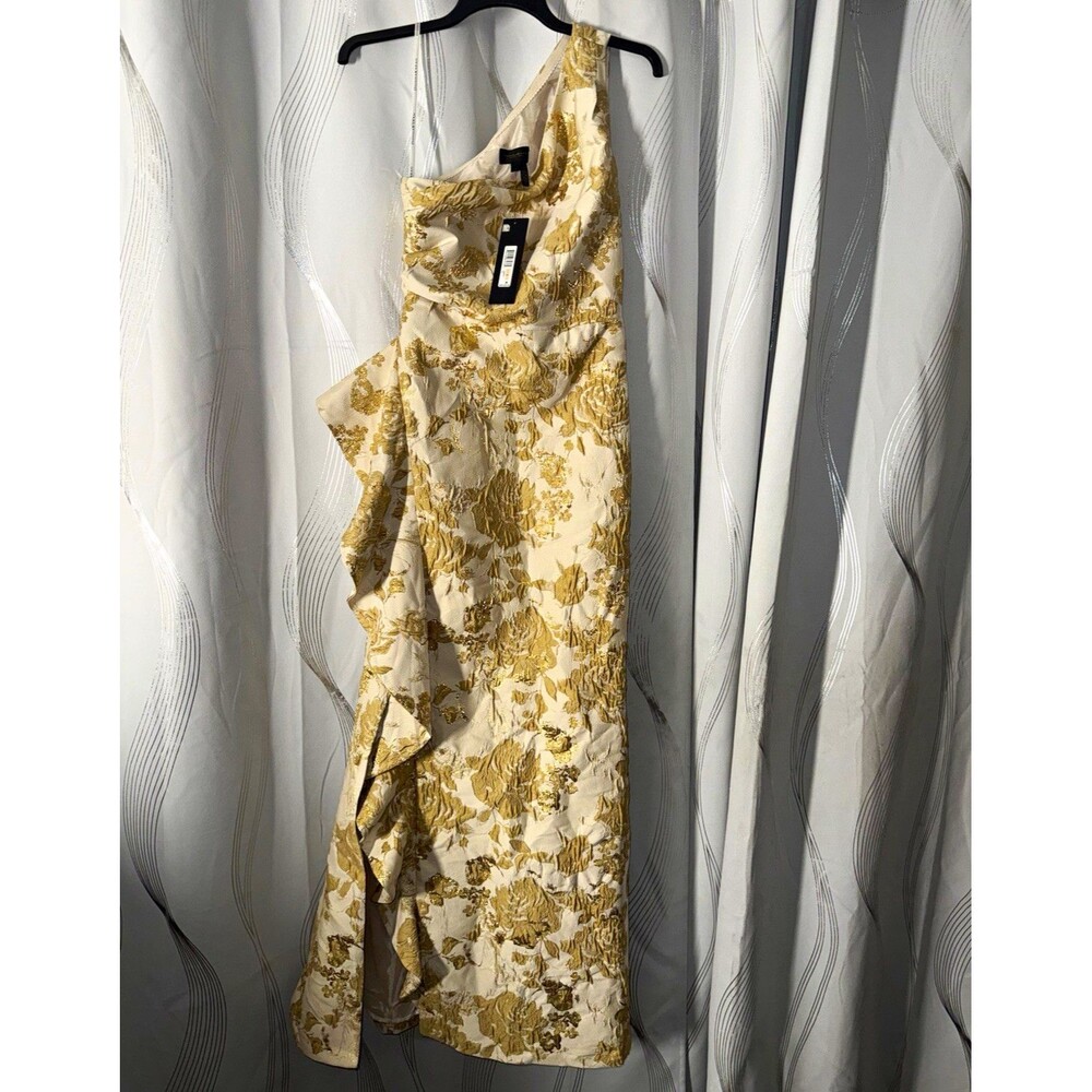 Donna Karan New York Ivory/Gold Floral Jacquard One-Shoulder Long Gown 2